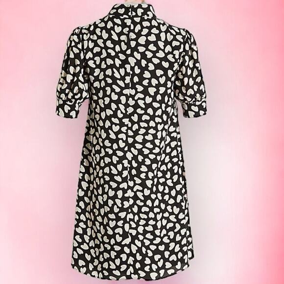 Ann Taylor Medium Knee Length Mock Neck Shift Dress Black and White Hearts - Picture 5 of 16